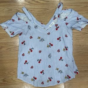 Sienna Sky White And Blue Pin Striped Floral Print Top